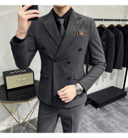Traje Tres Piezas De Calidad Alta Con Rayas Y Color Sólido Estilo Coreano Traje Slim-fit Con Chaleco Y Pantalones Para Hombres - details 7