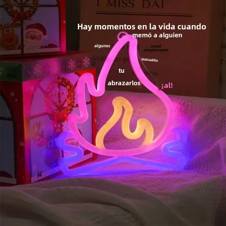 Lámpara De Decoración LED Neón Flame Fire Logo Para Pared Habitación Barra Tienda Fiesta Navidad Invierno Sin Batería Incluida - 1