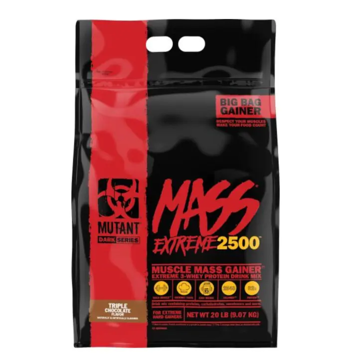 Mutant Mass Extreme 2500 - 9,07 Kg (20 Lbs) - Subidor de peso, ganador de masa muscular - Alto en calorías, amilopectina, maltodextrina, fructosa y dextrosa - 1