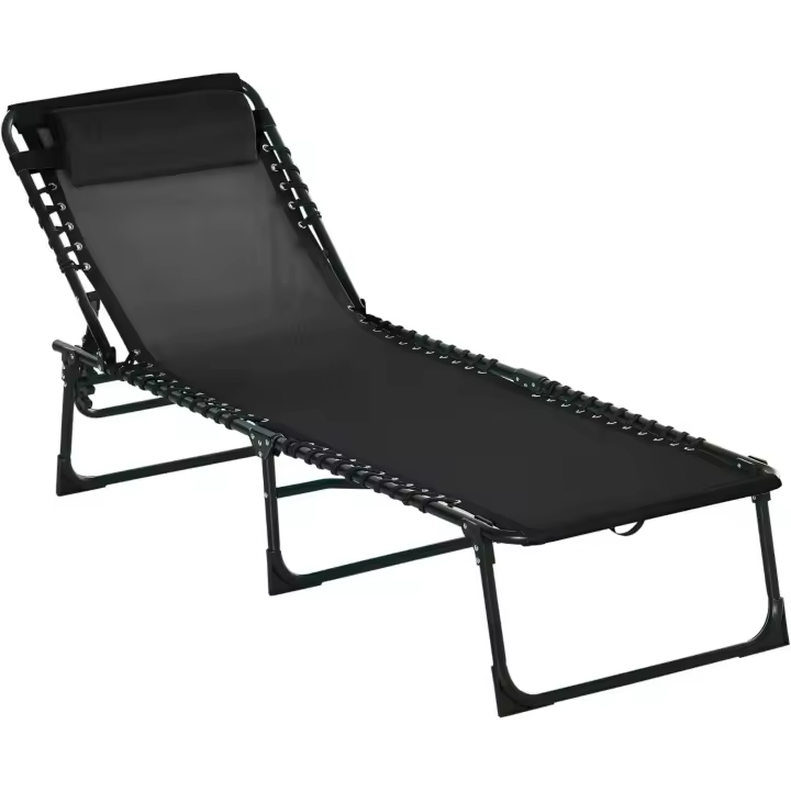 Tumbona Plegable y Ajustable de 4 Posiciones Silla Reclinable de Jardín con Sistema de Cordones para Exterior Marco Acero 197x58x30 cm Negro - 1