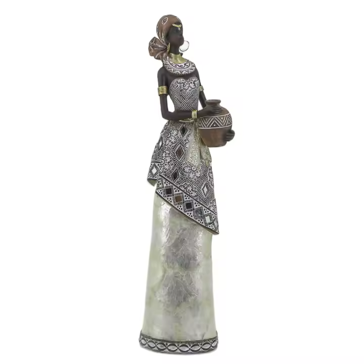 CAPRILO REGALOS & DECORACIÓN Figura Decorativa Étnica de Resina "Africana con Jarrón". Adornos y Esculturas. Regalos Originales. Decoración Hogar.  12 x 7,50 x 43 cm. - 1