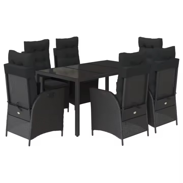 vidaXL Set de comedor de jardín 7 pzas y cojines ratán sintético negro - 1