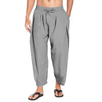 Nuevos Pantalones Harem De Lino Para Hombres Streetwear Joggers De Color Sólido Algodón Ligero Pantalones Casuales De Largo - details 6