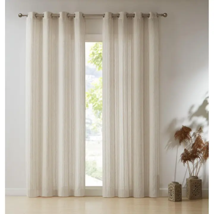 Visillo lino raya cuerda de color crudo de Camaltex - 1