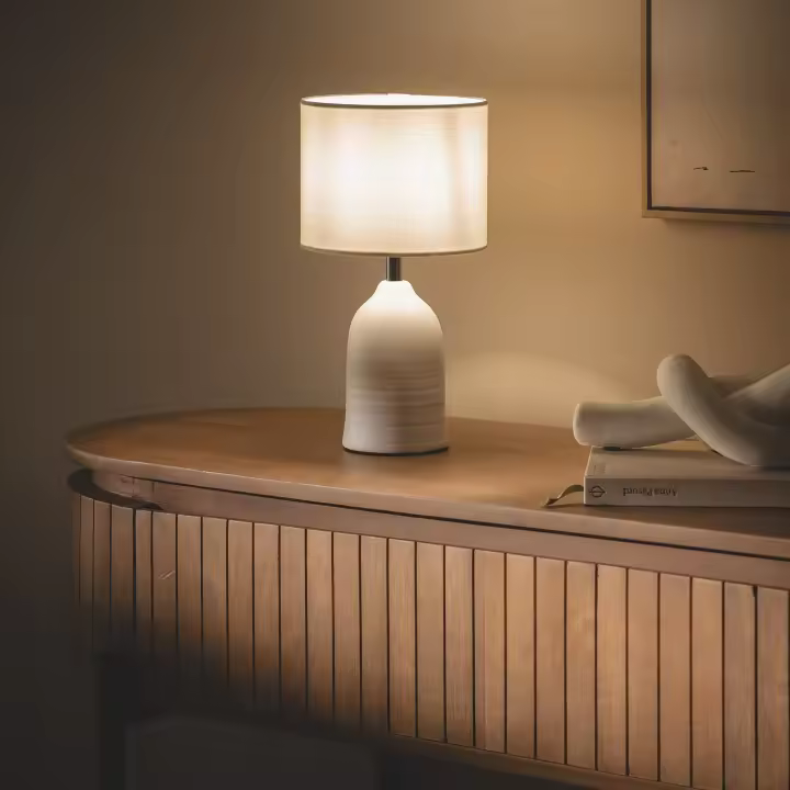Ledkia Lámpara de Mesa Cerámica y Tela Barva Blanco - 1