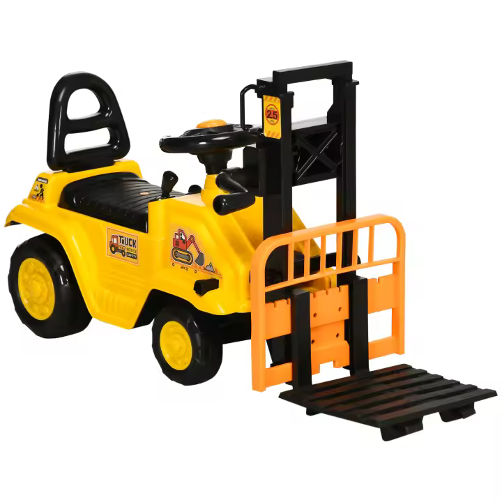 HOMCOM Tractor sin Pedales para Niños de +3 Años Carretilla Elevadora de Juguete con Horquilla Móvil Bocina y Asiento de Alamcenaje Oculto Carga 30 kg 86x27,5x47,5 cm Amarillo - 1