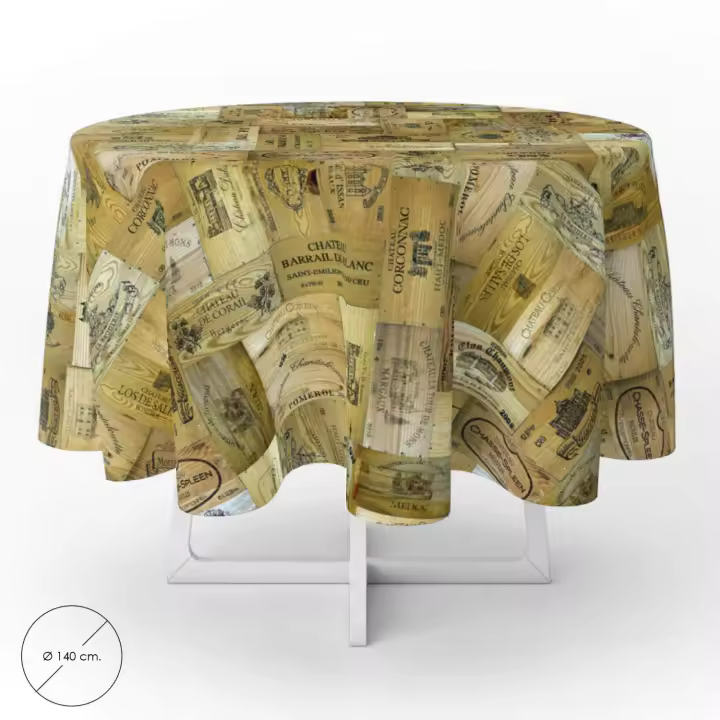 SANCO STORE - ORYX Mantel Hule Redondo Tablones Vino Impermeable Antimanchas PVC Ø 140 cm. Uso Interior y Exterior - 1