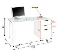 Meimon ATHENA Mesa despacho reversible 138x60 cm con buc integrado de 2 cajones y 1 puerta, tablero melaminizado E1, patas metálicas lacadas en blanco, guías metálicas, bisagras metálicas, cantos PVC, capacidad total 25 Kg, color Blanco Artik - details 3
