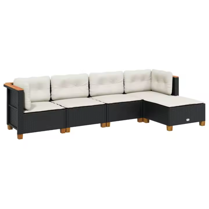 vidaXL Set de muebles de jardín 5 pzas y cojines ratán sintético negro - 1