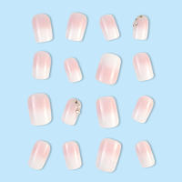 24pcs/set Uñas Postizas Cortas En Gradient Nude Rosa Jalea Brillante Estilo Cuadrado Ballet Frances Reutilizables Press on Falsas Uñas - details 15