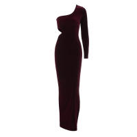 Vestido Dulzura De Veludo Largo Con Manga Completa Y Hombro Descubierto Para Mujer Elegante Y Sexy Con Abertura Lateral Adecuado Para Fiestas Y Noches De Otoño Y Invierno - details 12