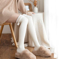 Calcetines Altos Invierno Cálidos Para Mujer Polo Ternos Gruesos Rayados Largo De Pierna Suave De Lana Y Poliéster Color Sólido - details 2