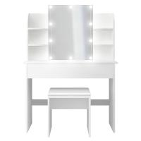 Tocador elegante blanco con iluminación led regulable, espejo, taburete y cajón, puerto usb integrado, diseño ahorra espacio, Miadomodo - details 2