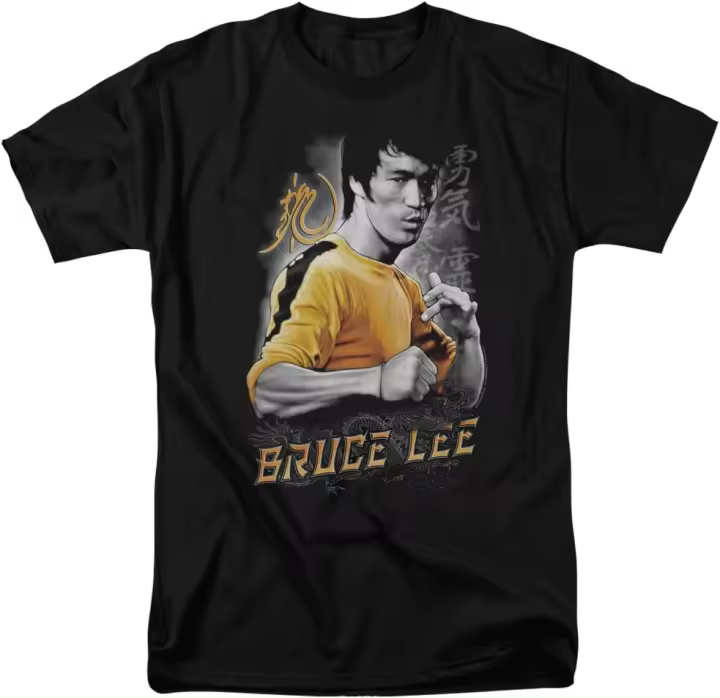 Camiseta de Bruce Lee para hombre, camisa negra de dragón amarillo - 1