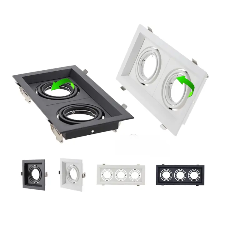 Soporte De Techo Recipiente Negro Cuadrado Ajustable Para Bombillas GU10 O MR16 Base LED Y Halogena Instalación Integrada Luz De Punto - 1