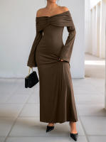Vestido De Hombro Solo En Color Sólido Para Mujeres Vestido Delgado De Verano 2025 Para Comercio Transfronterizo En Europa Y América - details 2