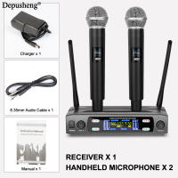Micrófono Inalámbrico Handheld Doble 2 Canales UHF Frecuencia Fija Dinámico Para Karaoke Boda Fiesta Banda Show - details 10