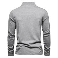 Otoño e Invierno nueva camisa POLO de manga larga bordada casual de color sólido top cremallera solapa polo de algodón puro - details 6