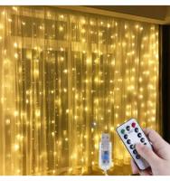 Luces LED de Cortina USB con Mando a Distancia 8 Modos de Luz Resistente Al Agua (3x3 Metros - 300 Led, Blanco Cálido) COSHANO - Entrega en 24 Horas - details 0