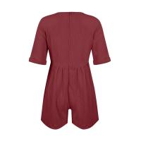 Monos De Verano Casuales Para Mujer Con Hombros Descubiertos Y Mangas Cortas Ruched Estilo Romper De Piernas Largas Con Bolsillos De Poliéster - details 15