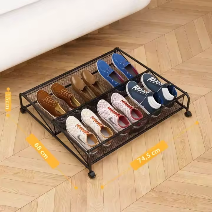 Estante De Zapatos Simple Para Debajo De La Cama Con Cierre Rodante Almacenamiento Espacioso Para Botas Organizador De Zapatos Para El Hogar Material De Hierro - 1