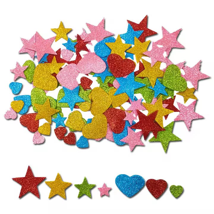100pcs Pegatinas De Espuma Adhesiva Brillantes Para Niños Estrellas Y Corazones Para Manualidades Y Proyectos Escolares - 1