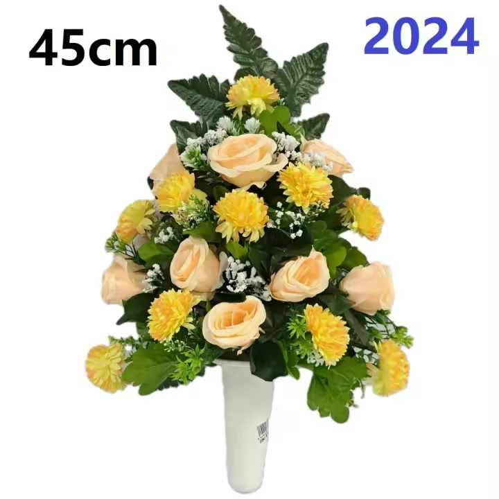 Centro de Flores para Cementerio Gerimport - Ramos de Flores para Todos los Santos - Flores Artificiales de Tela - Ancho 30cm - Alto 45cm - 1