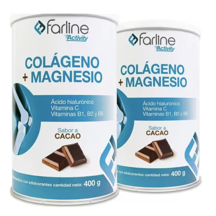 Farline Duplo Colágeno + Magnesio Sabor Cacao 2x400g Para Músculos y Articulaciones - 1