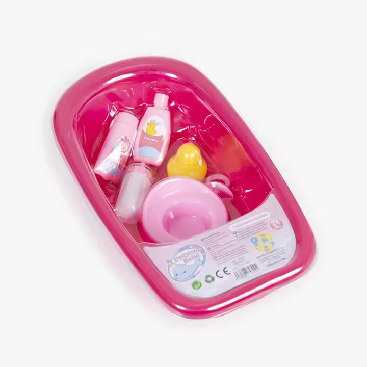 PLAY TOYZ - Bañera para muñecas PEQUEÑO BEBÉ - Con 7 Accesorios Incluidos - Color Rosa - Para mayores de 24 meses - 1