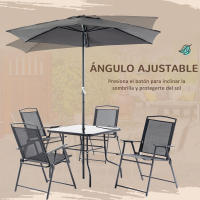 Outsunny Conjunto de Muebles de Jardín con 4 Sillas Plegables Mesa de Comedor de Vidrio y Sombrilla Inclinable Protección del Sol para Patio Terraza Exterior 80x80x70 cm - details 5