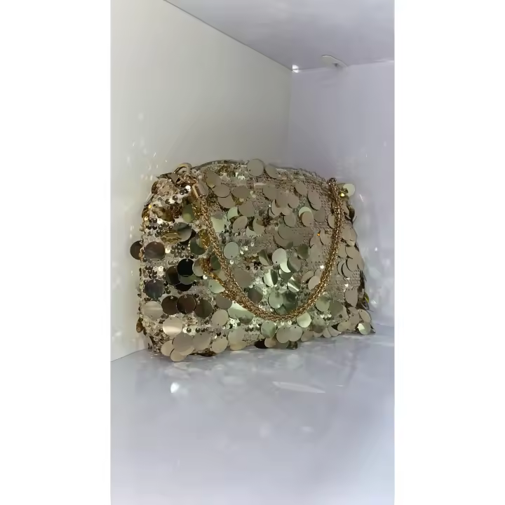 Bolso de Mujer de Fiesta Elegante con Asa Dorada y Lentejuelas - Accesorio de Mano para Eventos Especiales - 1