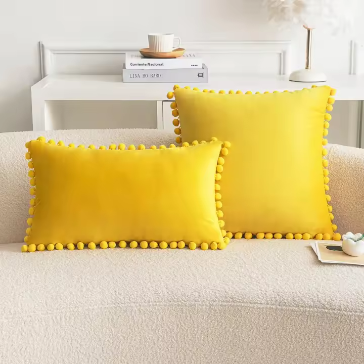 Cubiertas De Cojines De Veludo Elegantes Y Cómodas Con Borlas Suaves Sólidas Decorativas Para Muebles Del Salón Cubierta De Almohada Redonda De Terciopelo Para Sofá - 1