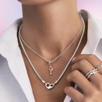 Pandora Collar de cadena con tachuelas, dijes y colgantes compatibles con momentos,plata de ley, 17.7 pulgadas,No es una piedra preciosa - details 1