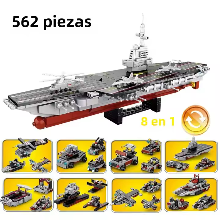 Bloques De Construcción Militar 562pcs 8en1 Barco De Batalla Avión Camión Tanque Para Juguete Infantil Edad Recomendada 6Años+ - 1