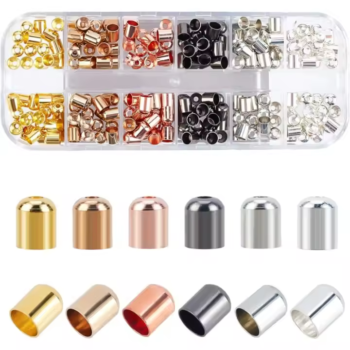 300pcs Terminadores De Cuerda En 6 Colores Capa De Cuero Con Agujero De 1mm Terminadores De Columna De Cobre Para Joyería - 1