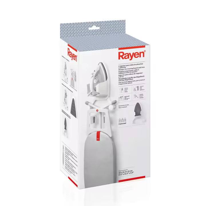 Rayen | Colgador para Tabla de Planchar y Plancha | con Aislante de Calor | Universal | Medidas: 43 X 31,3 X 15 Cm, Blanco - 1