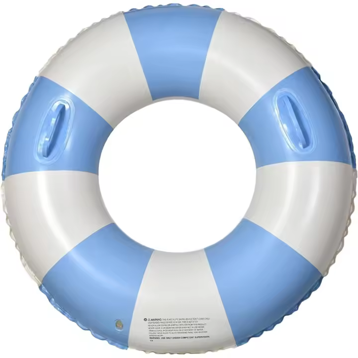 Swimming Ring, Inflatable Pool Float, Thickened PVC, Anti-Rollover Design, Striped Blue and White, Handles for Stability, Beach Party, Summer Vacation - 1