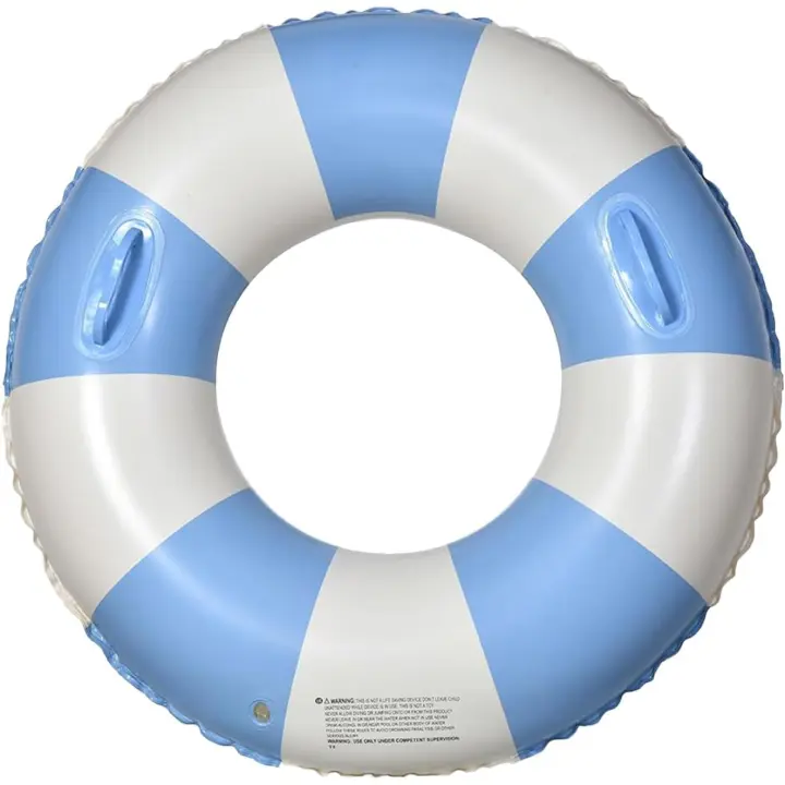 Swimming Ring, Inflatable Pool Float, Thickened PVC, Anti-Rollover Design, Striped Blue and White, Handles for Stability, Beach Party, Summer Vacation - 1