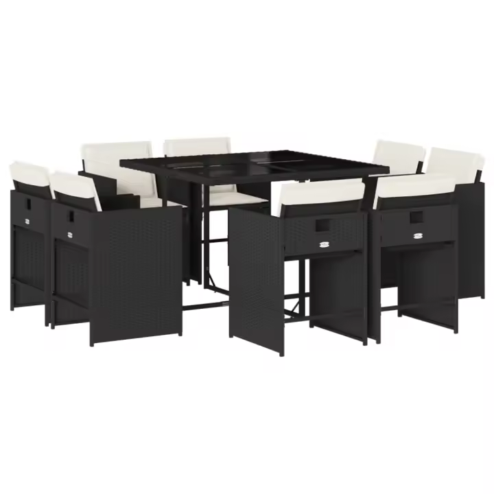 vidaXL Set de comedor de jardín 9 pzas y cojines ratán sintético negro - 1
