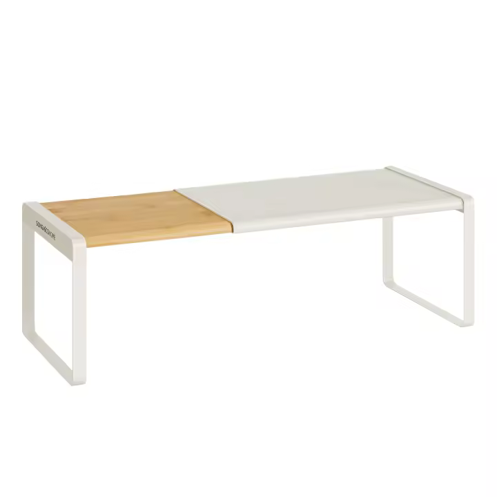 SONGMICS HOME Especiero, Extensible, Organizador de Cocina, Estante de Cocina, Organizador de Armario, Estante Pequeño, Apilable, Zapatero, Bambú Claro y Blanco Crema - 1