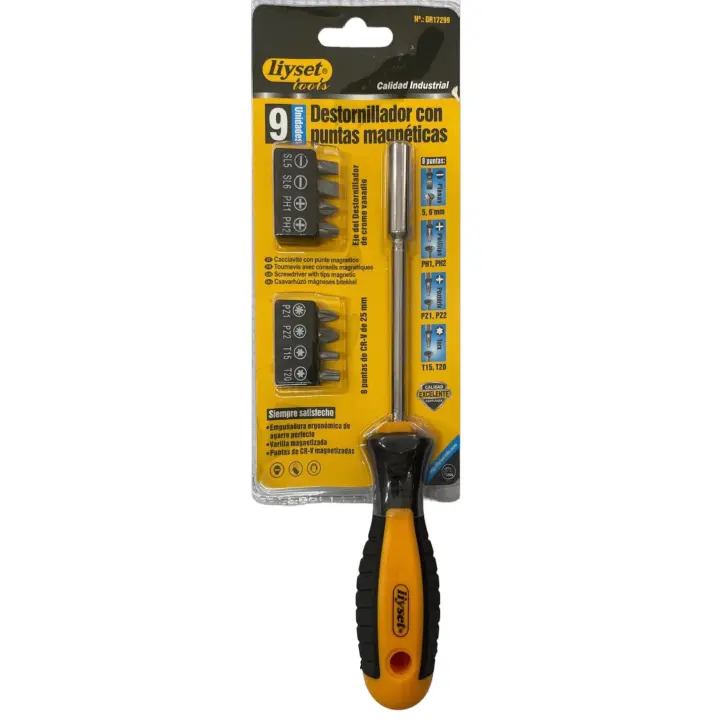 LIYSET 9 Piezas Destornillador con puntas magnéticas . Destornillador de multipuntas con 8 puntas. Anticorrosión, Cabeza magnética, - 1