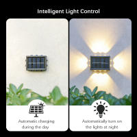 Lámpara Solar Exterior 10LED Impermeable De Cuatro Hojas De Cloaca Control De Luz Para Valla Jardín Calle Balcón 2 Pack - details 2