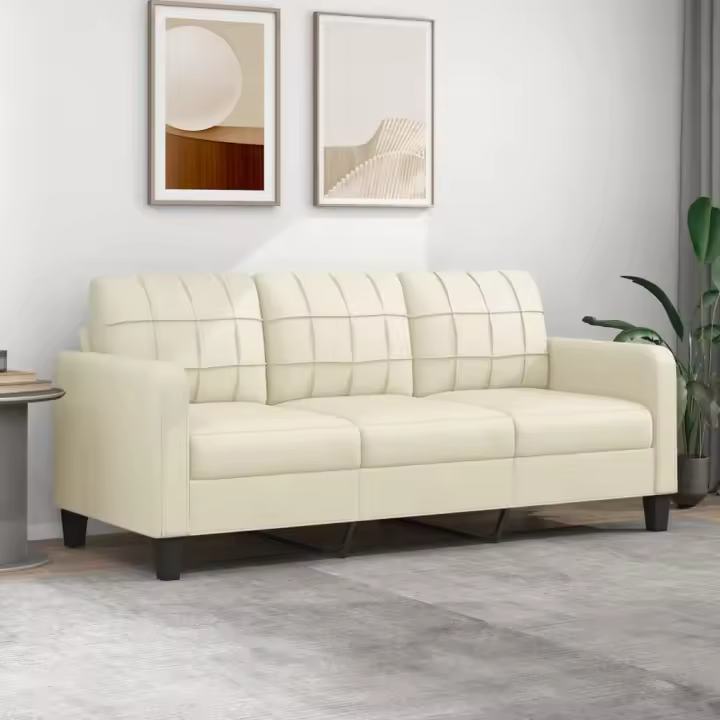 Sofá de 3 plazas 180 cm crema en Cuero sintético - 1