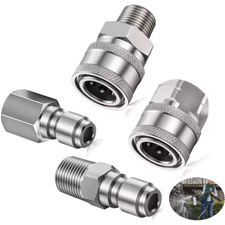 4 piezas de cargadores para hidronavadoras de 1/4 de pulgada, contactos para hidronavadoras with internal Rosca (plateados) - 1
