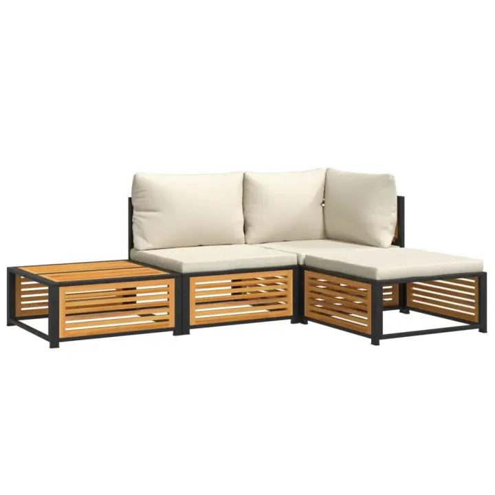 vidaXL Set sofás de jardín con cojines 4 pzas madera maciza de acacia - 1
