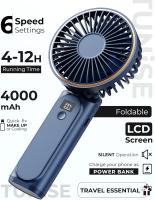 Ventilador Portátil Recargable USB-C con Batería de 4000mAh, Seis Niveles de Velocidad Ajustables, Certificación IPX4 contra Salpicaduras, Operación Ultra Silenciosa a 20dB, Rotación de 180° para Cuello o Mano, Ideal para Viajes, Oficina y Playa. - details 0