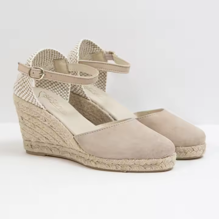 Alpargata Cuña Taupe Ante Diseño Español y Sujeción Regulable - 1