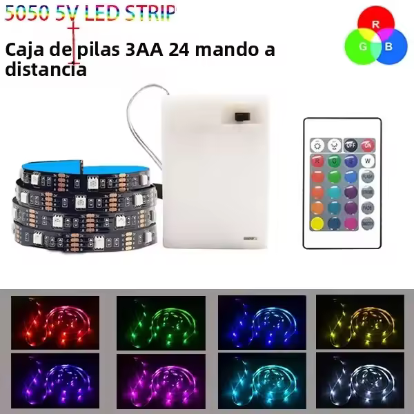 Tiras LED RGB Flexibles 5V 5050SMD Con Batería 3AA Luz De Ribera Para Habitación Vanidad Computadora Armario De Vino - 1