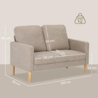 HOMCOM Sofá de 2 Plazas, Tapizado en Microfibra, Sofá Moderno con Patas de Madera, Reposabrazos, para Salón, Dormitorio, Oficina, Sala de Estar, 130x78x85 cm, Crema - details 2
