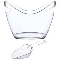 Cubeta De Hielo Transparente Con 2 Cucharas Y Mango Gran Cubeta De Refrescos Para Vino Y Champán Suministros Para Bar Para Reuniones Familiares - details 2